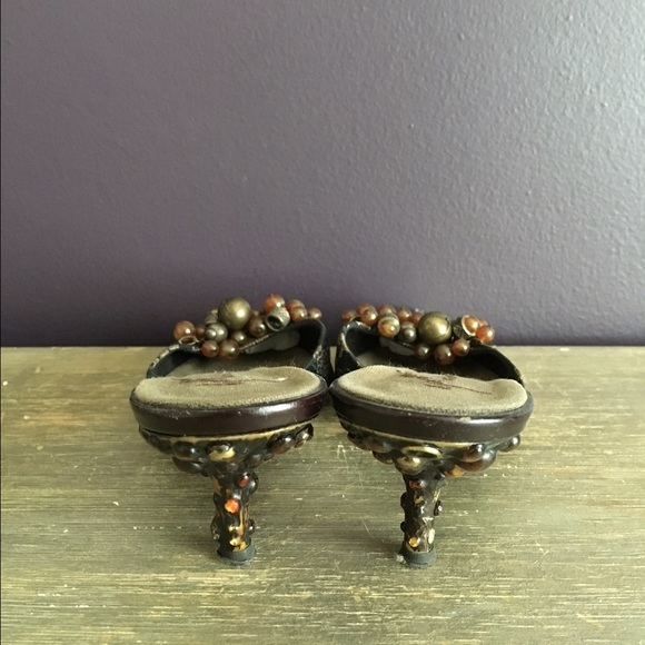 SOLD: Giuseppe Zanotti Vintage Kitten Heels Beaded Brocade Printed Mules size 7 - Picture 2 of 4